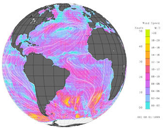 quickscat image of ocean surface winds