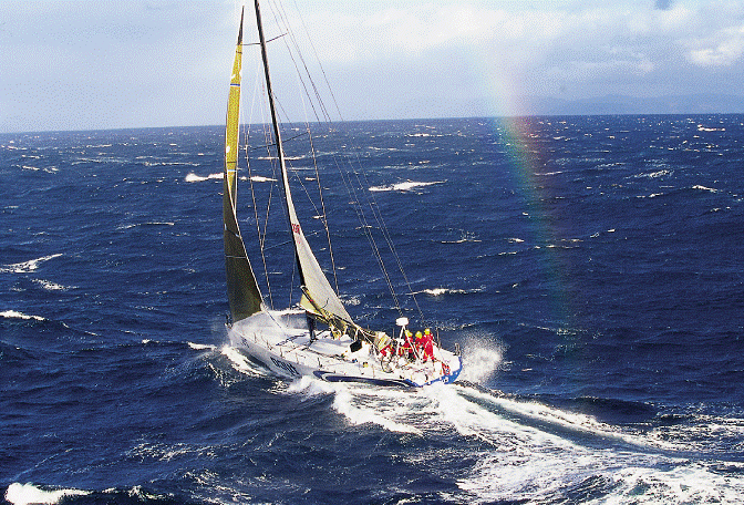 Volvo ocean race sailboat on the ocean